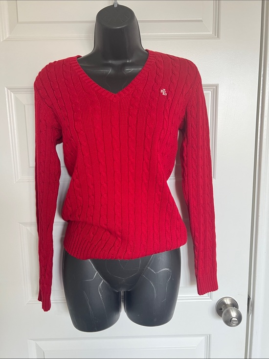 Ralph Lauren Sweaters - Ralph Lauren Women's Red Cable V-Neck Sweater